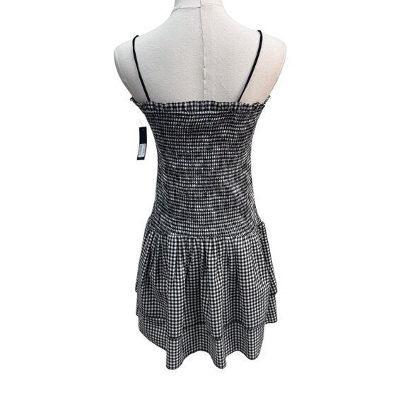 NWT RD Style Sarida Shirred Gingham Mini Dress Black White Size Small - Picture 2 of 6